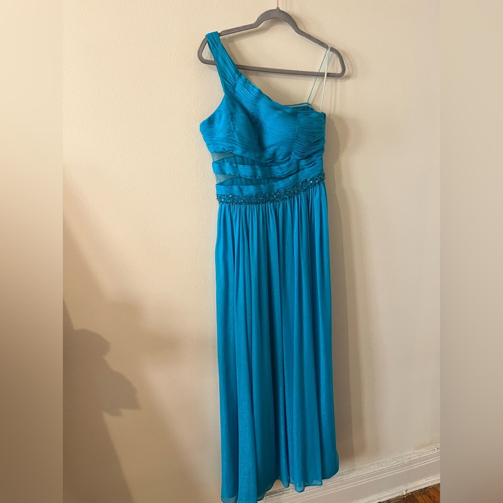 Aiden Mattox Shimmery Blue One-Shoulder Dress